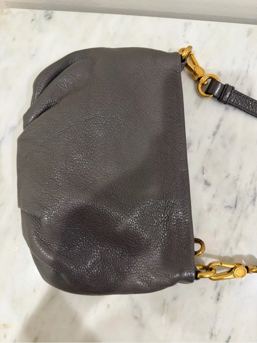 Marc by Marc Jacobs Dark Brown Pebbled Leather Crossbody with Gold Plaque